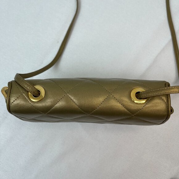 VINTAGE Jay Herbert New York Gold Quilted Leather Crossbody Shoulder Bag Purse - Picture 8 of 14